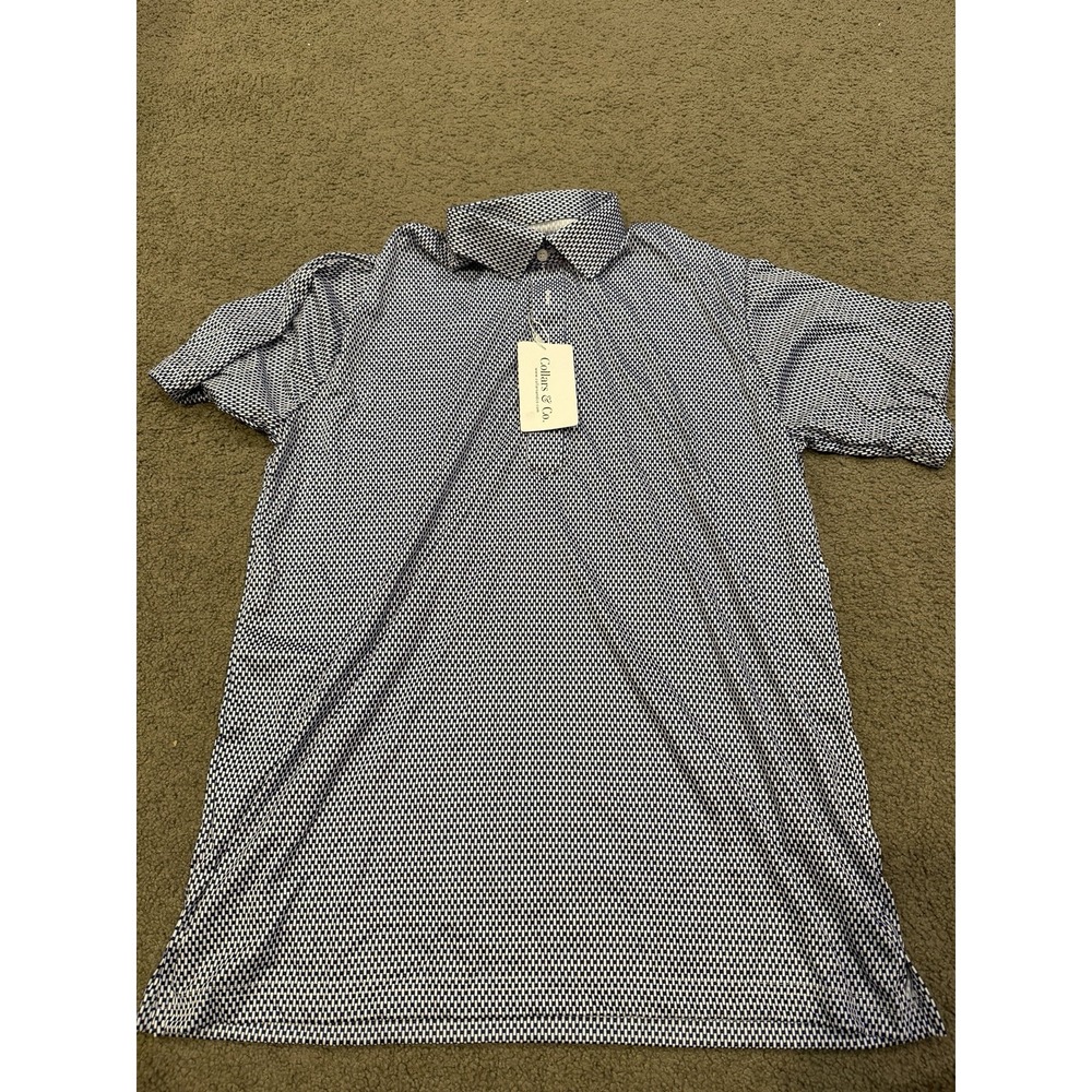 Collars And Co Men's Relaxed‎ Mens Polo Blue Short Sleeve Square Pattern Size L